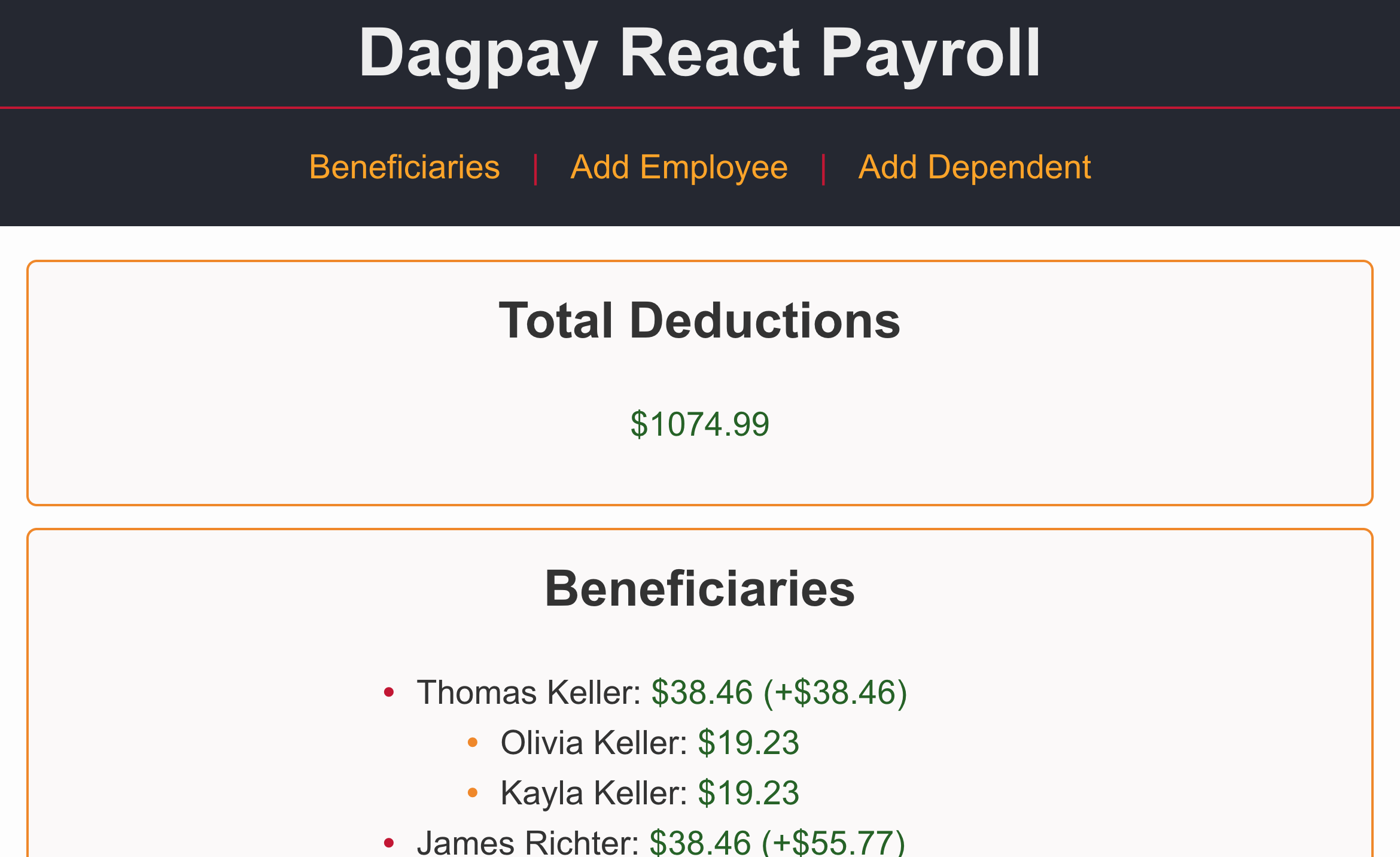 Screenshot of Dagpay Payroll application